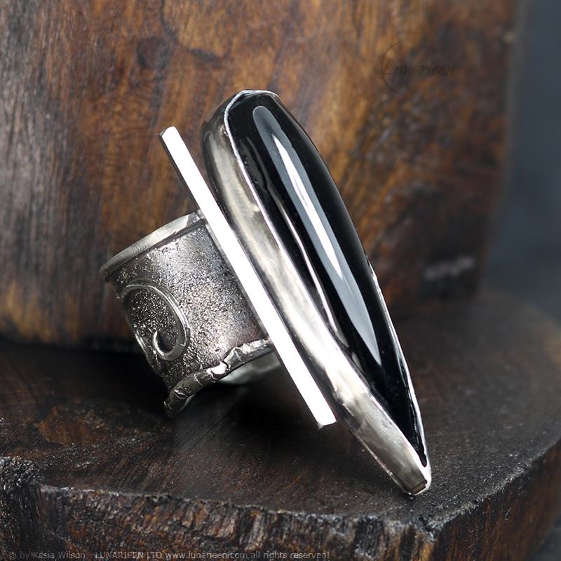 Handcrafted Brutalist Ring Textured Modern Black Onyx Artisan Jewelry Oxidized Sterling Silver Gothic Witchy Trendy Unique Statement Ring