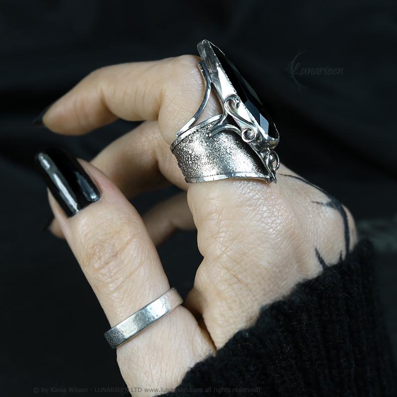 Handcrafted Brutalist Ring Textured Modern Black Onyx Artisan Jewelry Oxidized Sterling Silver Gothic Witchy Trendy Unique Statement Ring