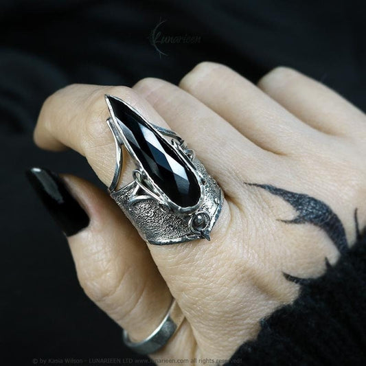 Handcrafted Brutalist Ring Textured Modern Black Onyx Artisan Jewelry Oxidized Sterling Silver Gothic Witchy Trendy Unique Statement Ring