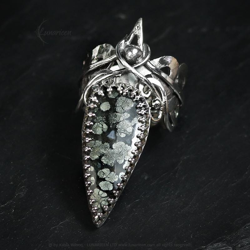 Handcrafted Sterling Silver Ring with Marcasite Artisan Textured Modern Jewelry Gothic Witchy Hammered Trendy Unique Statement Ring