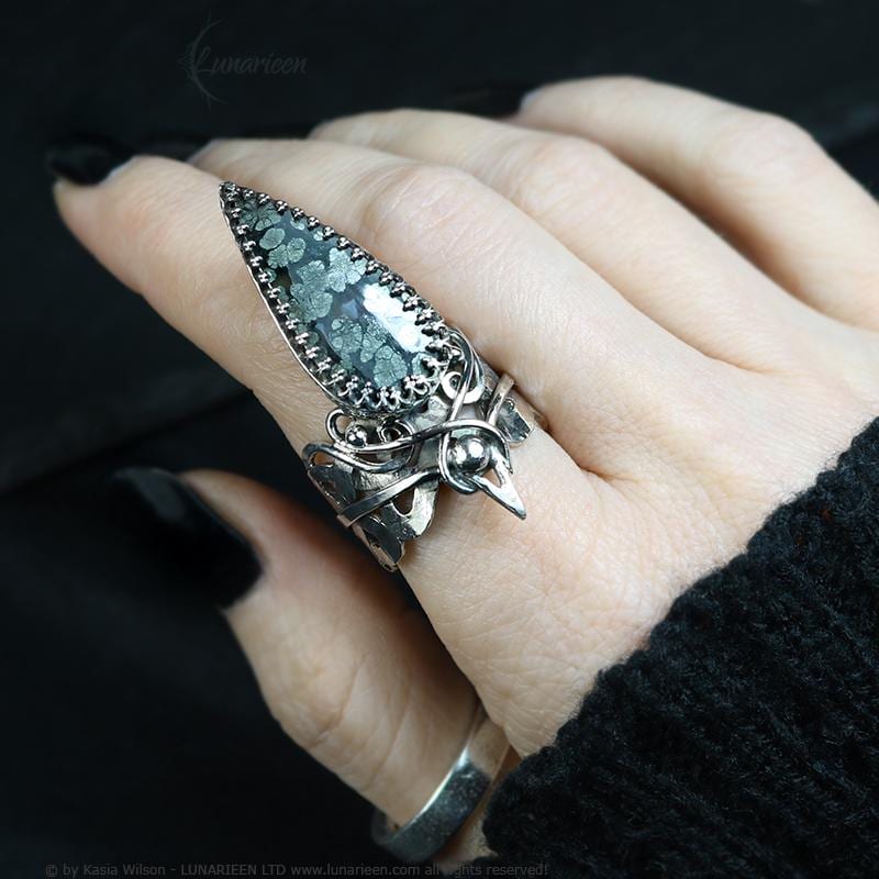 Handcrafted Sterling Silver Ring with Marcasite Artisan Textured Modern Jewelry Gothic Witchy Hammered Trendy Unique Statement Ring