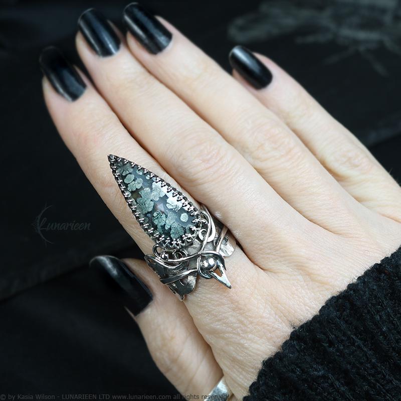 Handcrafted Sterling Silver Ring with Marcasite Artisan Textured Modern Jewelry Gothic Witchy Hammered Trendy Unique Statement Ring