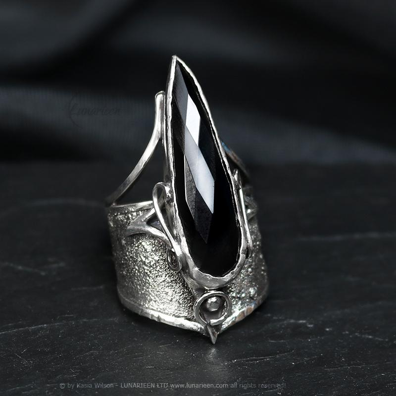 Handcrafted Brutalist Ring Textured Modern Black Onyx Artisan Jewelry Oxidized Sterling Silver Gothic Witchy Trendy Unique Statement Ring