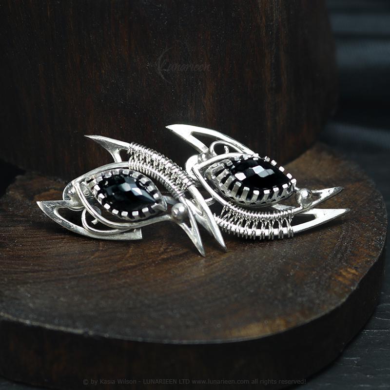 Sterling Silver earrings with Black Spinel fantasy Alternative Gothic Vampire witchy jewelry elven jewellery