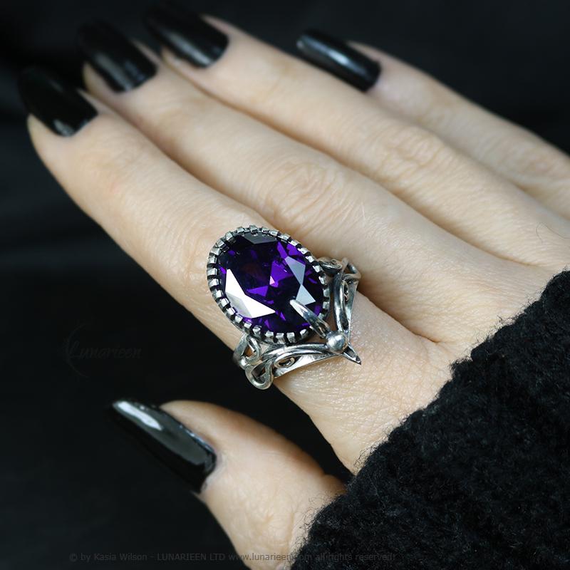 Handcrafted Gothic Style Ring Vampire Artisan Jewelry Oxidized Sterling Silver Witchy Trendy Unique Statement Zirconia Ring for Goth