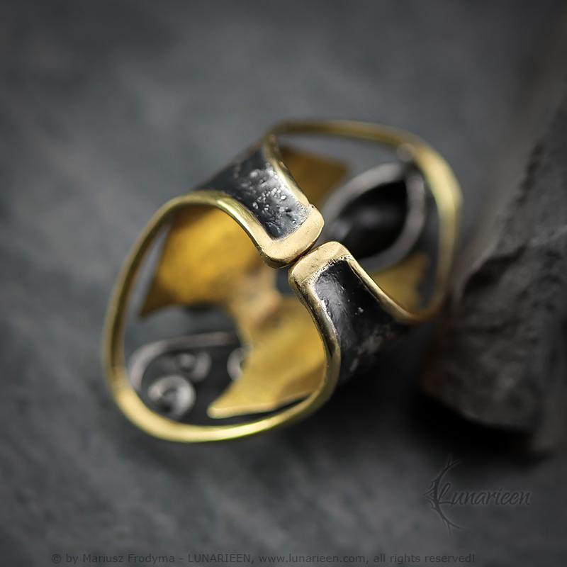 Handcrafted Rustic Brutalist Artisan Textured Faceted Black Spinel Oxidized Silver Brass Antique Gothic Hammered Trendy Jewelry Unique Ring