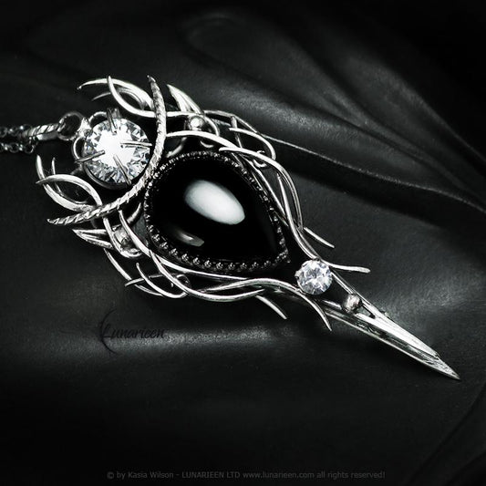 Sterling Silver Black Onyx Necklace, Gothic Pagan Pendant, Witchy jewelry, Gothic style talisman,