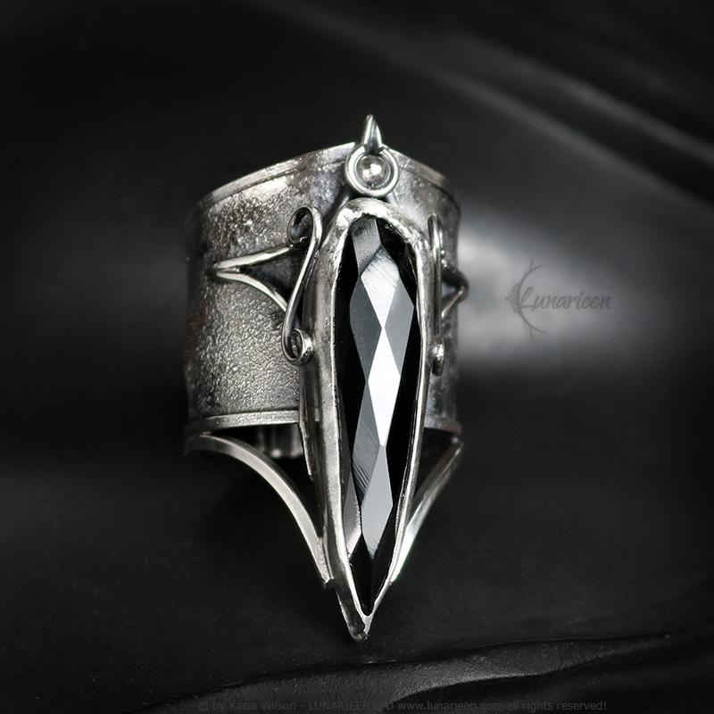 Handcrafted Brutalist Ring Textured Modern Black Onyx Artisan Jewelry Oxidized Sterling Silver Gothic Witchy Trendy Unique Statement Ring