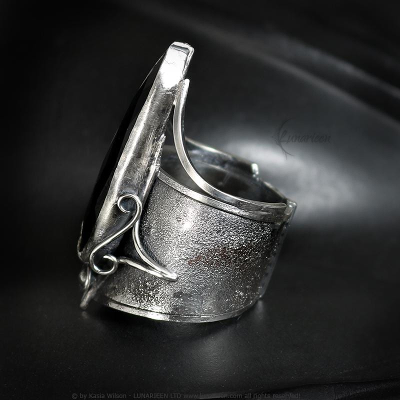 Handcrafted Brutalist Ring Textured Modern Black Onyx Artisan Jewelry Oxidized Sterling Silver Gothic Witchy Trendy Unique Statement Ring