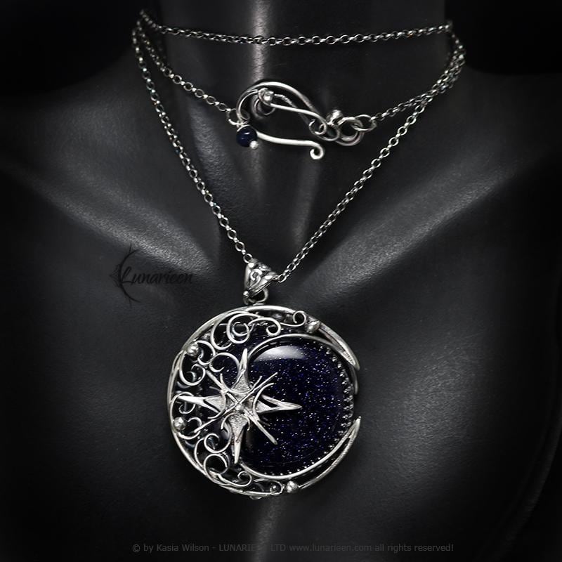 Crescent moon necklace, Sterling Silver gothic alternative jewelry, pendant fantasy elvish witchy unisex