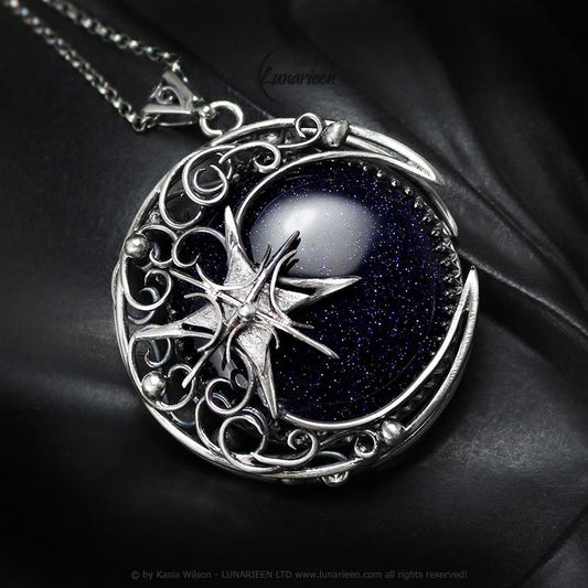 Crescent moon necklace, Sterling Silver gothic alternative jewelry, pendant fantasy elvish witchy unisex