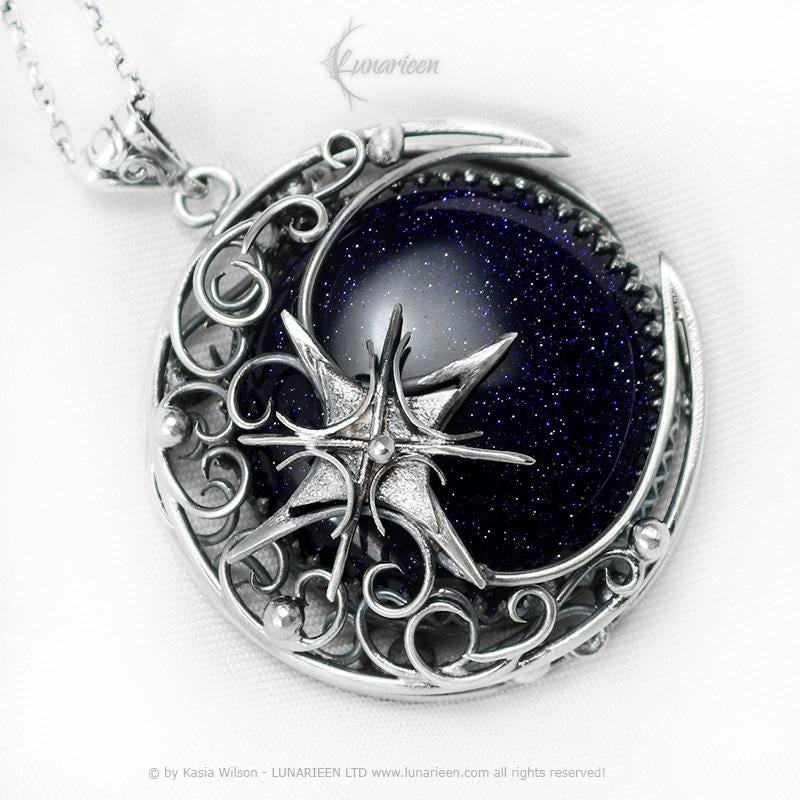 Crescent moon necklace, Sterling Silver gothic alternative jewelry, pendant fantasy elvish witchy unisex