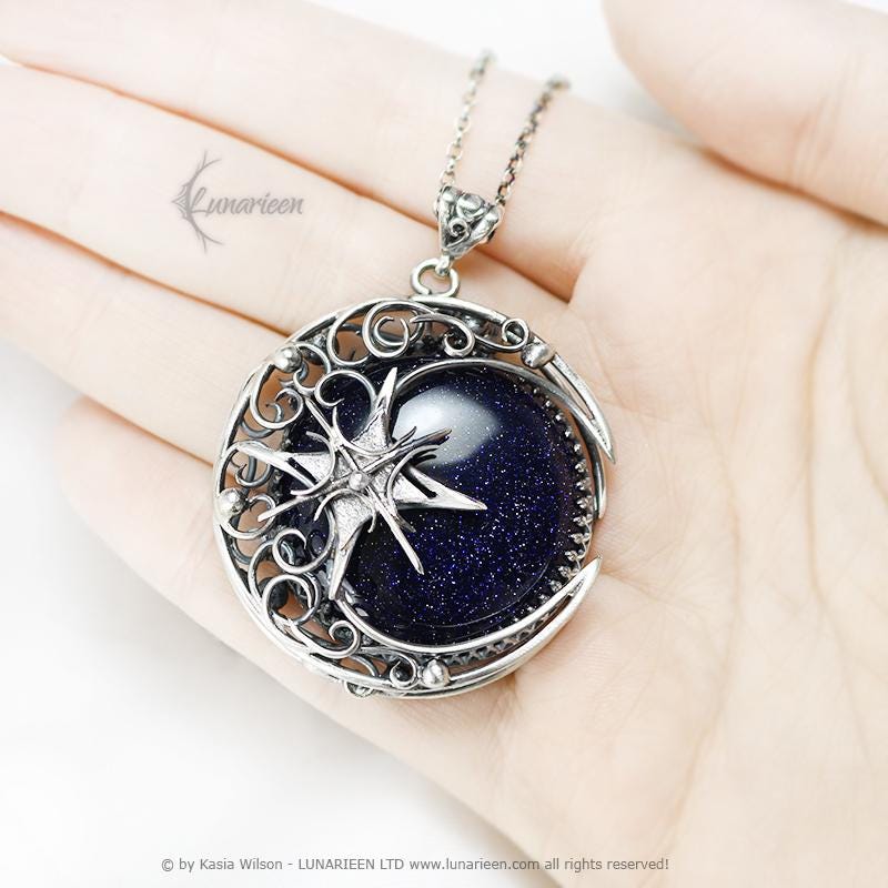 Crescent moon necklace, Sterling Silver gothic alternative jewelry, pendant fantasy elvish witchy unisex