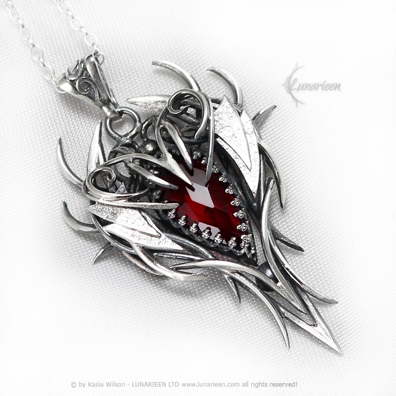 Sterling Silver Wire Wrap Red Quartz Pendant Necklace: Gothic Elven Jewelry