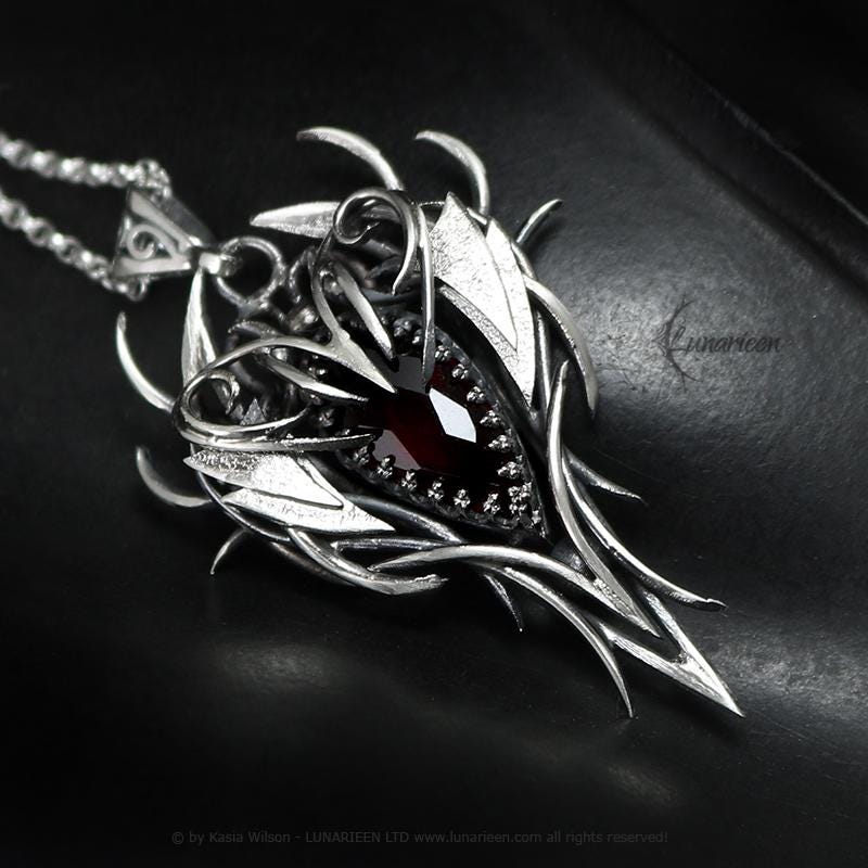 Sterling Silver Wire Wrap Red Quartz Pendant Necklace: Gothic Elven Jewelry