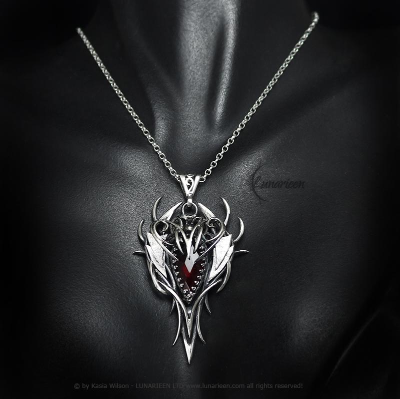 Sterling Silver Wire Wrap Red Quartz Pendant Necklace: Gothic Elven Jewelry