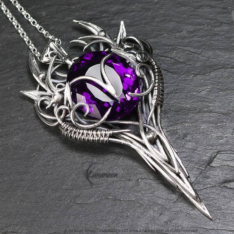 Sterling Silver Purple Amethyst Pendant Necklace: Gothic Elven Jewelry, Witchy Talisman