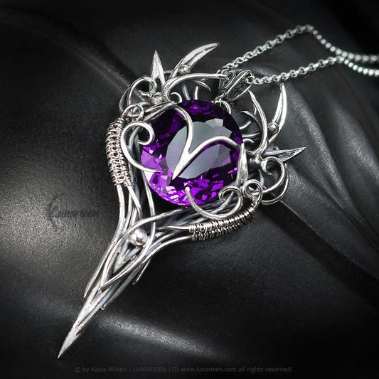 Sterling Silver Purple Amethyst Pendant Necklace: Gothic Elven Jewelry, Witchy Talisman
