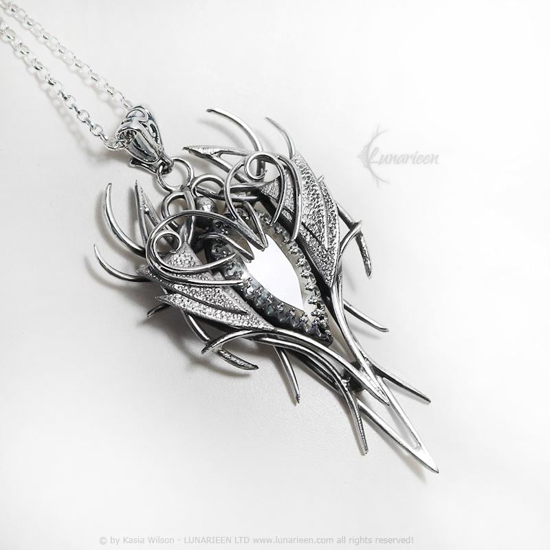 Sterling Silver Clear Quartz Pendant Necklace: Gothic Elven Jewelry, Witchy Talisman