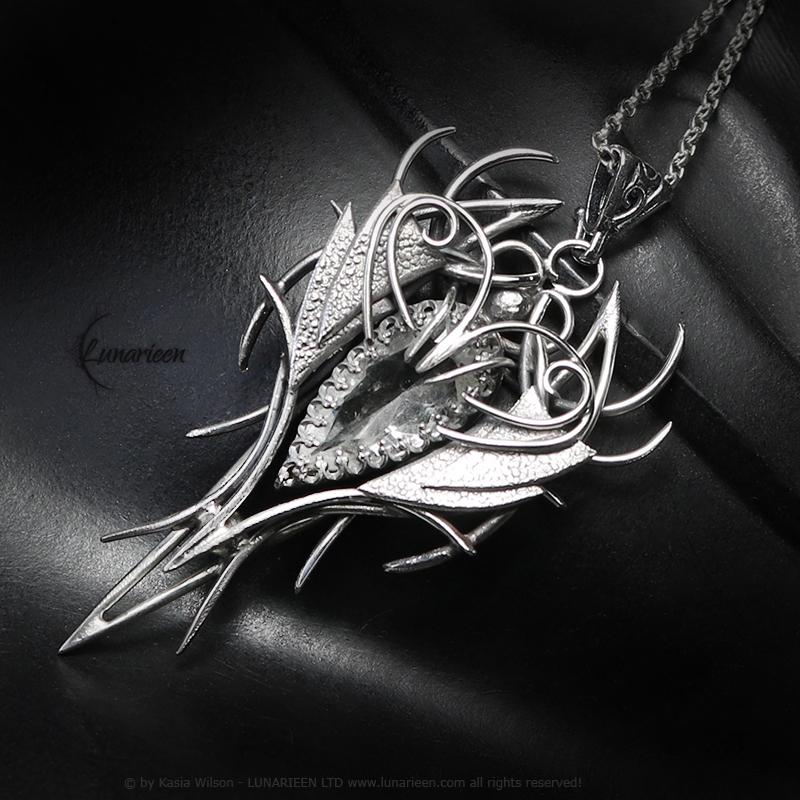 Sterling Silver Clear Quartz Pendant Necklace: Gothic Elven Jewelry, Witchy Talisman