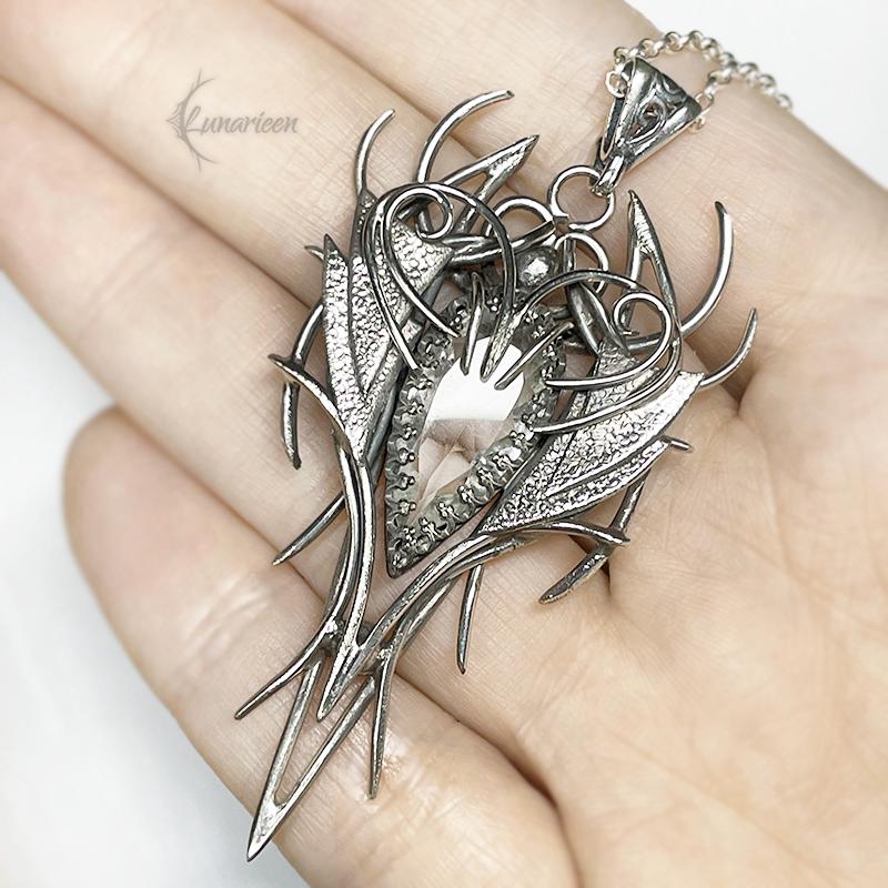 Sterling Silver Clear Quartz Pendant Necklace: Gothic Elven Jewelry, Witchy Talisman