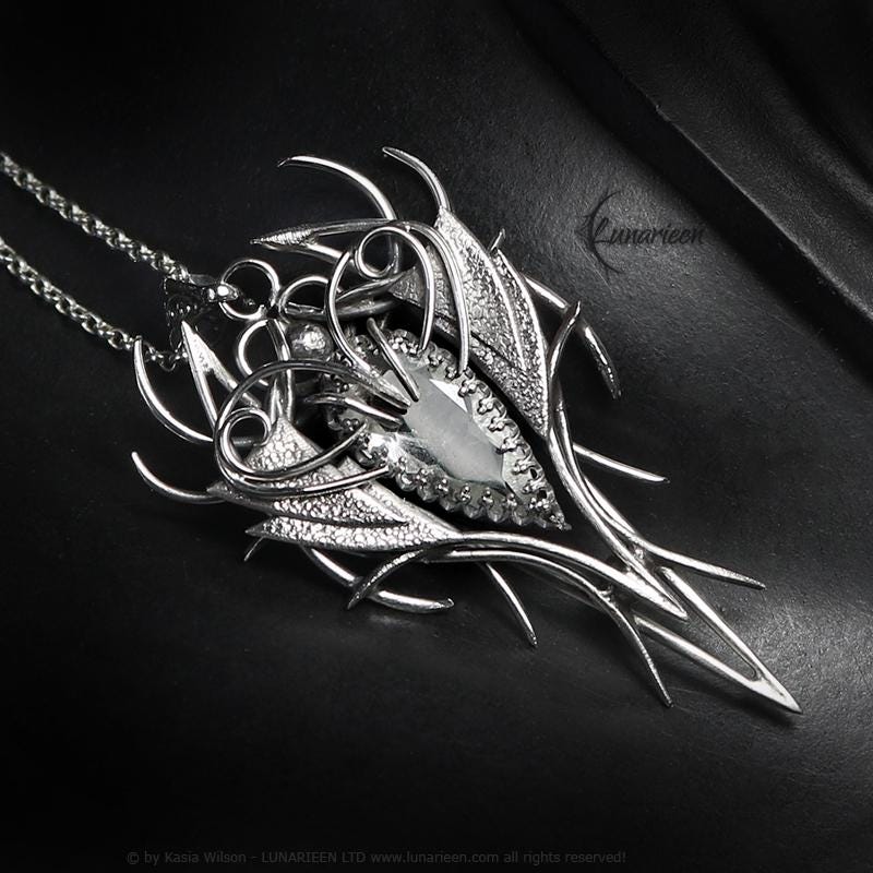 Sterling Silver Clear Quartz Pendant Necklace: Gothic Elven Jewelry, Witchy Talisman