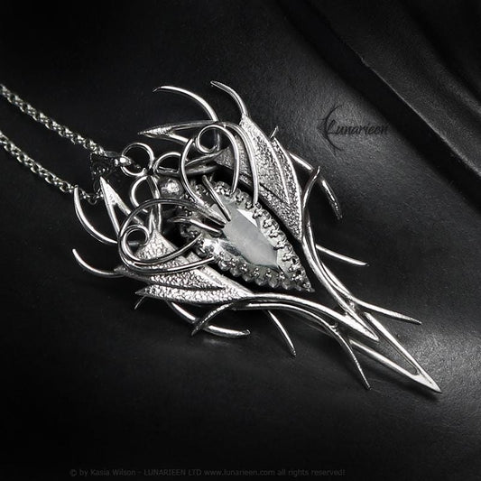 Sterling Silver Clear Quartz Pendant Necklace: Gothic Elven Jewelry, Witchy Talisman