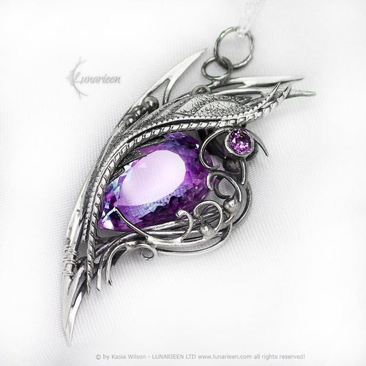 Sterling Silver Alexandrite Necklace, Gothic Pagan Pendant, Witchy jewelry, Gothic style talisman, Dragon's Eye