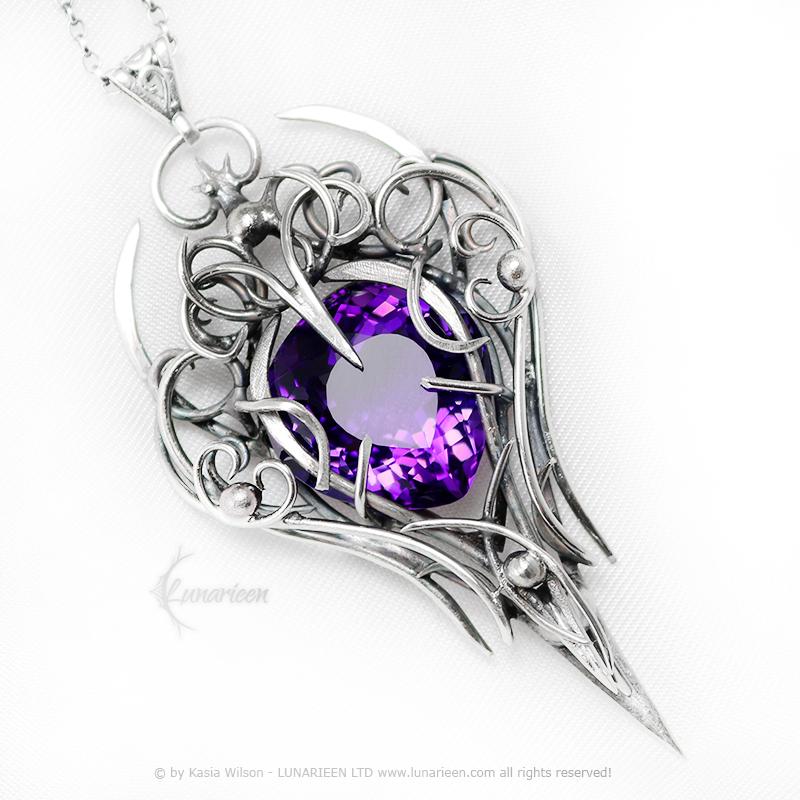 Sterling Silver Purple Amethyst Pendant Necklace: Gothic Elven Jewelry, Witchy Talisman
