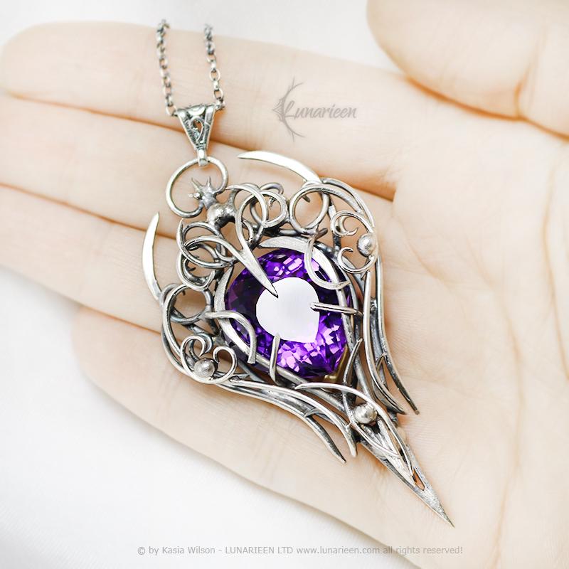 Sterling Silver Purple Amethyst Pendant Necklace: Gothic Elven Jewelry, Witchy Talisman