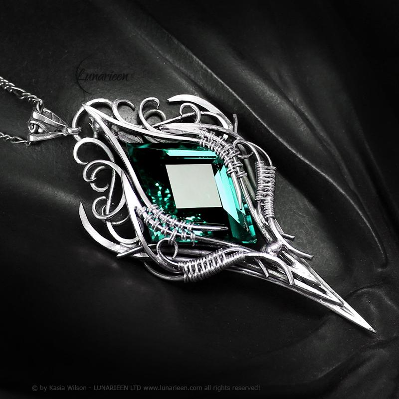 Sterling Silver Green Quartz Pendant Necklace: Gothic Elven Jewelry, Witchy Talisman