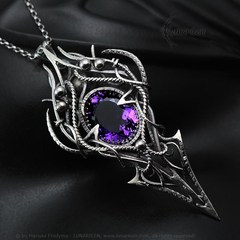 Sterling Silver, Fantasy Gothic style Necklace Pendant, Purple Amethyst, Jewellery Jewelry, Vampire Elven Witchy
