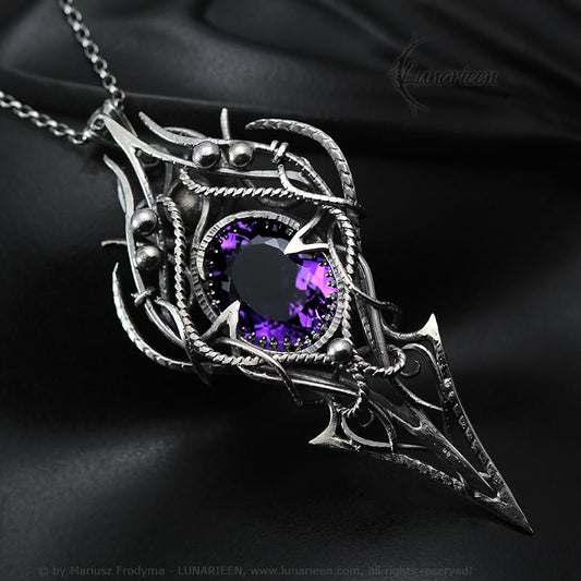 Sterling Silver, Fantasy Gothic style Necklace Pendant, Purple Amethyst, Jewellery Jewelry, Vampire Elven Witchy