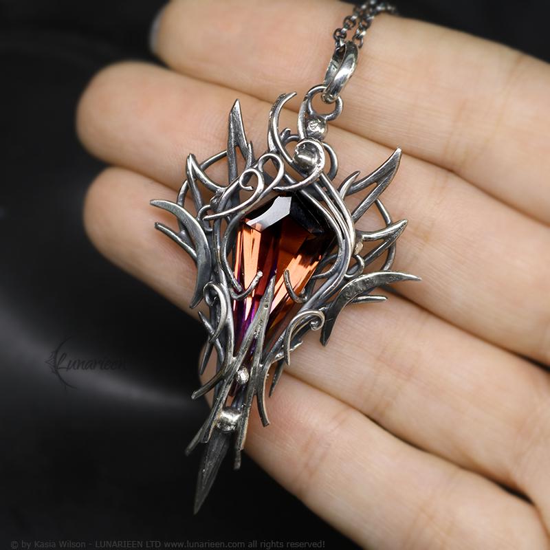 Sterling Silver Orange Purple Ametrine Pendant Necklace: Gothic Elven Jewelry, Witchy Talisman