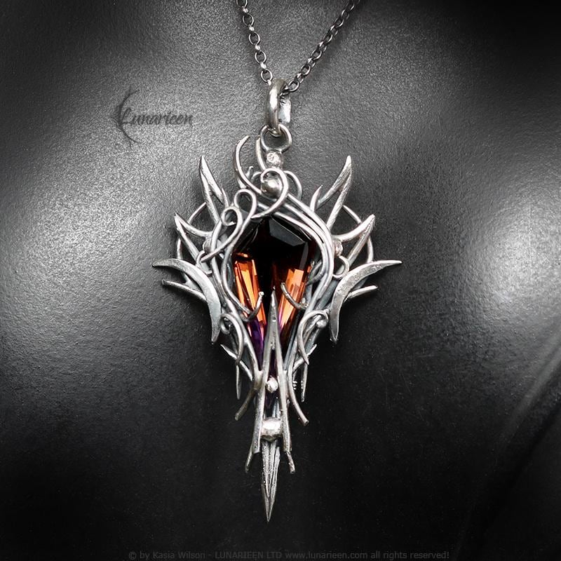 Sterling Silver Orange Purple Ametrine Pendant Necklace: Gothic Elven Jewelry, Witchy Talisman