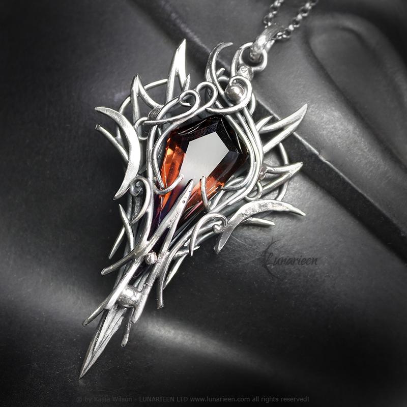 Sterling Silver Orange Purple Ametrine Pendant Necklace: Gothic Elven Jewelry, Witchy Talisman