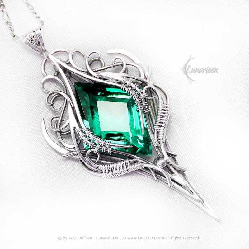 Sterling Silver Green Quartz Pendant Necklace: Gothic Elven Jewelry, Witchy Talisman