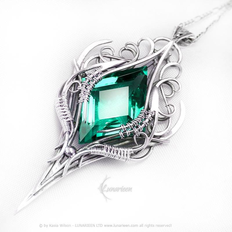 Sterling Silver Green Quartz Pendant Necklace: Gothic Elven Jewelry, Witchy Talisman