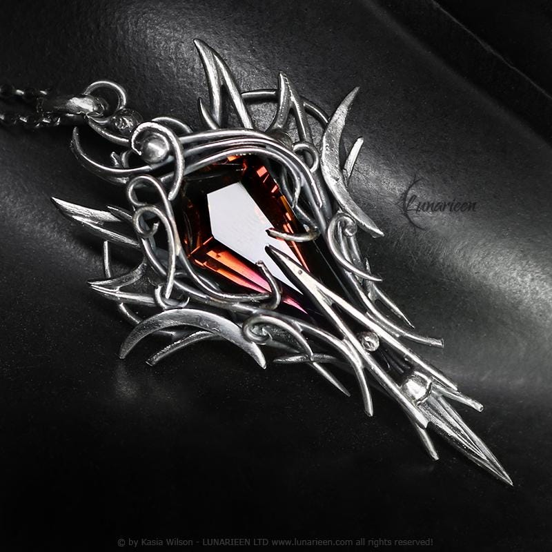 Sterling Silver Orange Purple Ametrine Pendant Necklace: Gothic Elven Jewelry, Witchy Talisman