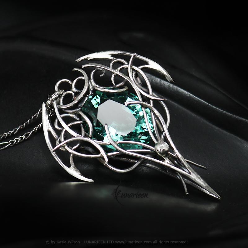Sterling Silver Aquamarine Pendant Necklace: Gothic Elven Jewelry, Witchy Talisman