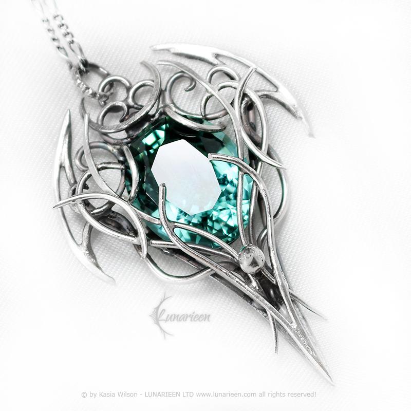 Sterling Silver Aquamarine Pendant Necklace: Gothic Elven Jewelry, Witchy Talisman