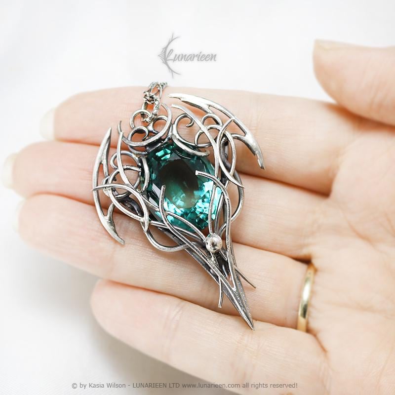 Sterling Silver Aquamarine Pendant Necklace: Gothic Elven Jewelry, Witchy Talisman