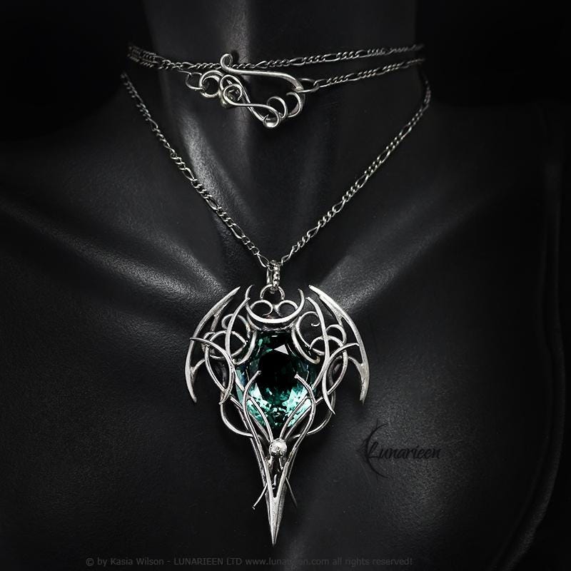 Sterling Silver Aquamarine Pendant Necklace: Gothic Elven Jewelry, Witchy Talisman