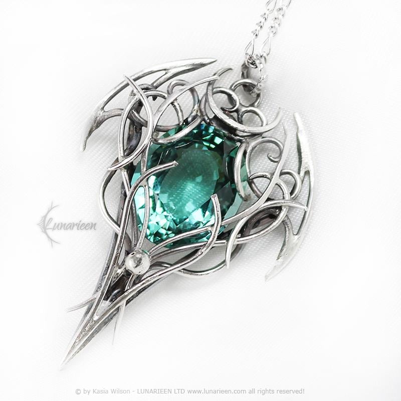 Sterling Silver Aquamarine Pendant Necklace: Gothic Elven Jewelry, Witchy Talisman