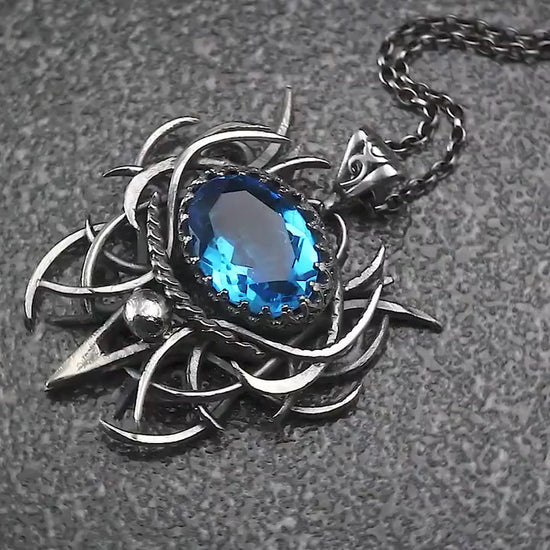 Sterling Silver, Fantasy Gothic style Necklace Pendant, Blue Quartz, Vampire Elven Witchy Jewellery Jewelry, Unisex Unique gift