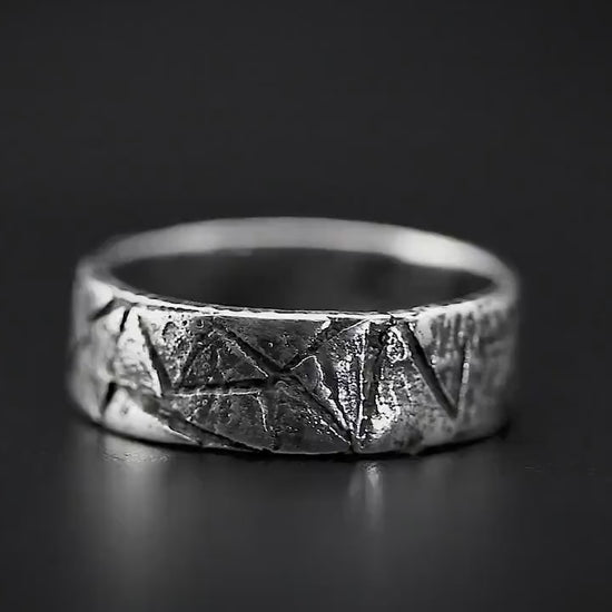 Handcrafted Rustic Sterling Silver Brutalist Rugged Oxidized Promise Ring Hand-Forged Viking Celtic Style Engagement Ring Wedding Band