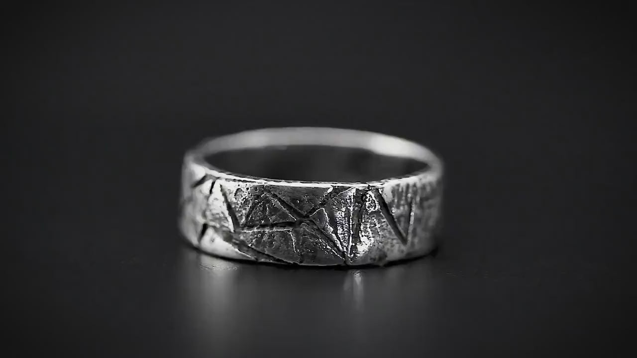 Handcrafted Rustic Sterling Silver Brutalist Rugged Oxidized Promise Ring Hand-Forged Viking Celtic Style Engagement Ring Wedding Band