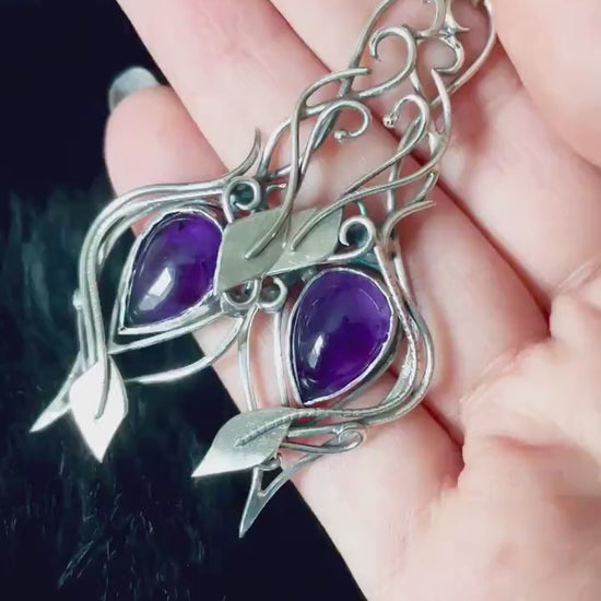 Sterling Silver earrings with Amethyst fantasy Alternative Gothic Vampire witchy jewelry elven jewellery