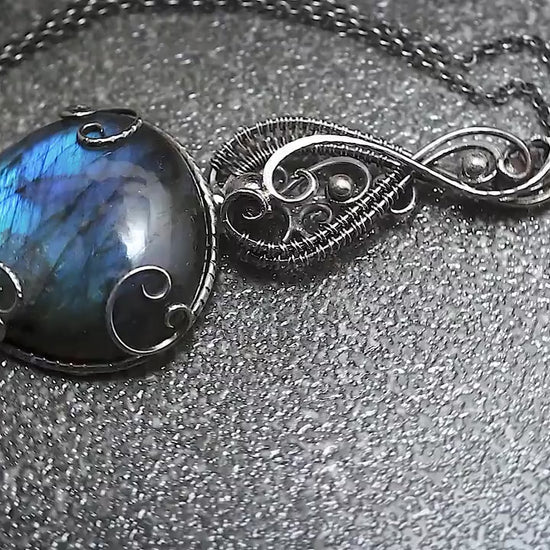 Sterling Silver, Fantasy Gothic style Necklace Pendant, Royal Blue Labradorite, Jewellery Jewelry, Vampire Elven Witchy, Unisex Unique gift