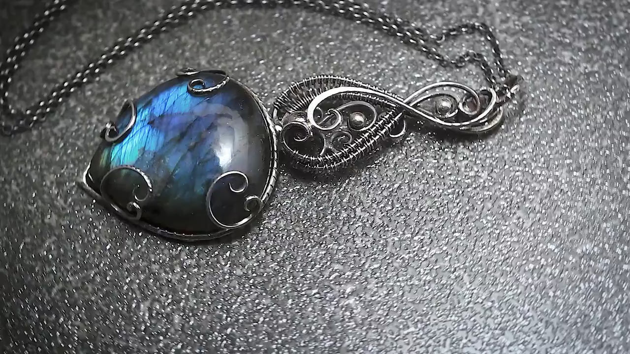 Sterling Silver, Fantasy Gothic style Necklace Pendant, Royal Blue Labradorite, Jewellery Jewelry, Vampire Elven Witchy, Unisex Unique gift